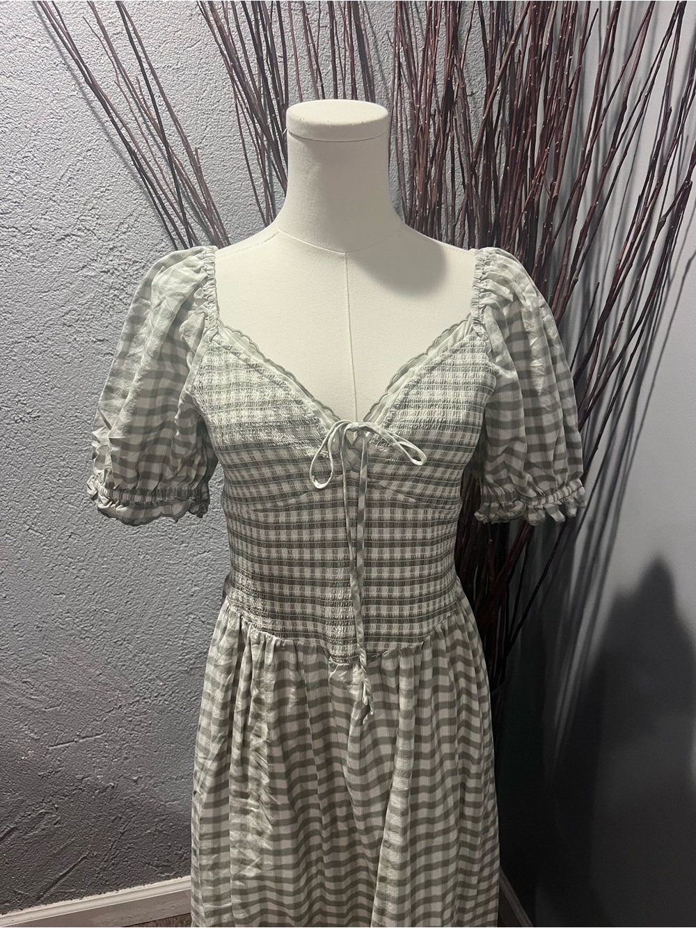 🌺UNIVERSAL THREAD GREEN AND WHITE GINGHAM MAXI DRESS SIZE SMALL🌺 - Picture 2 of 6